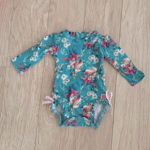 EUC Ruffle Butts Fancy Me Floral Swimsuit 3-6m
